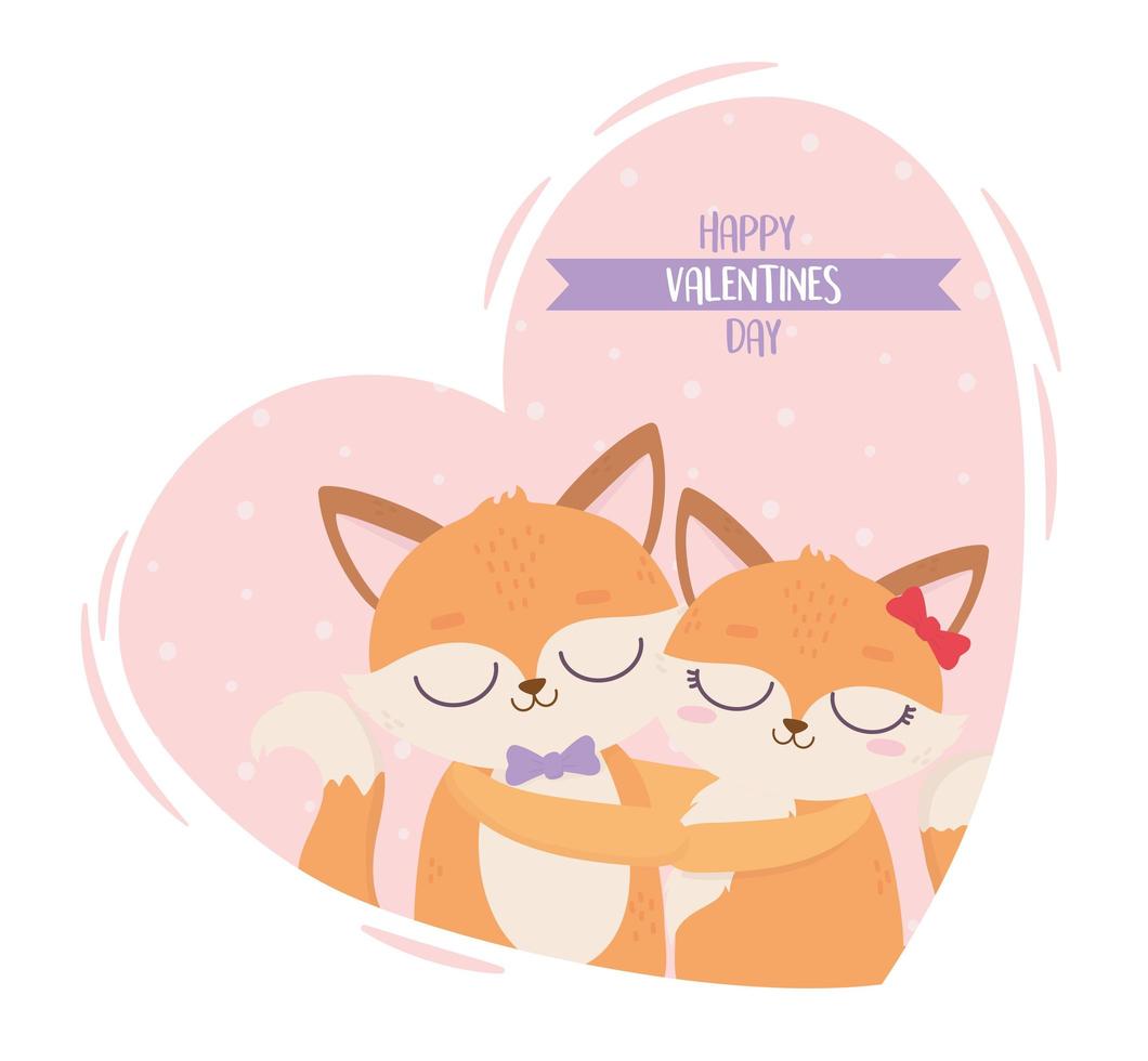 glückliches valentinstagpaar füchse romantik im liebesherz vektor