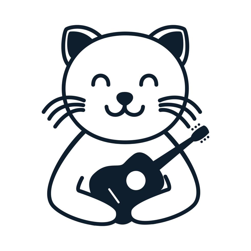 Katze und Gitarre umreißen Logovektor vektor