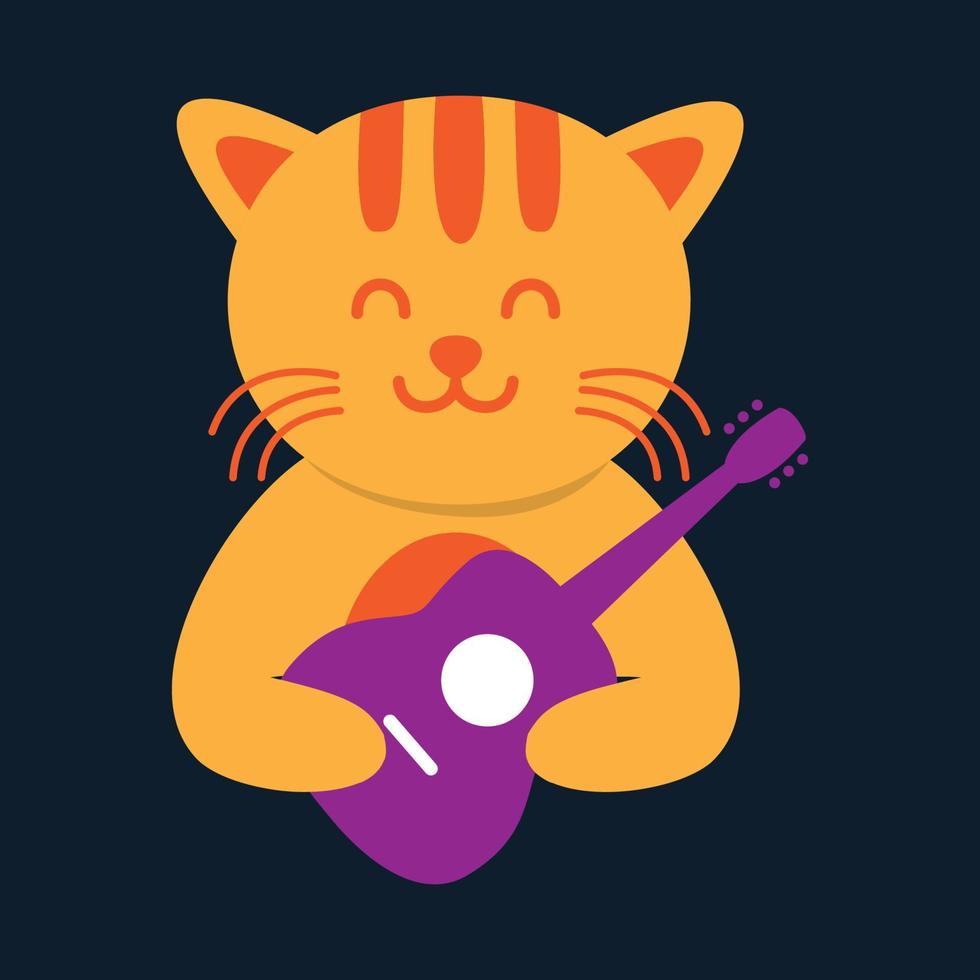 djur husdjur katt kattunge kattunge med gitarr musik söt logotyp vektor ikon design