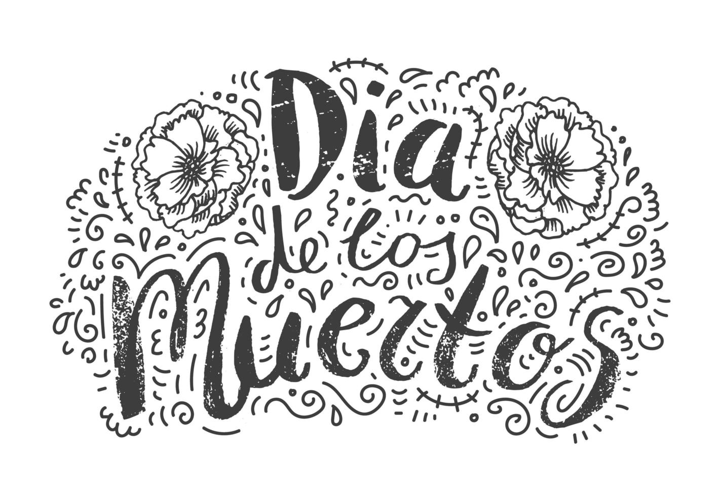 dia de los muertos, tag des toten vektorplakats oder karte mit spanischer textbeschriftungsillustration. handgemalt vektor