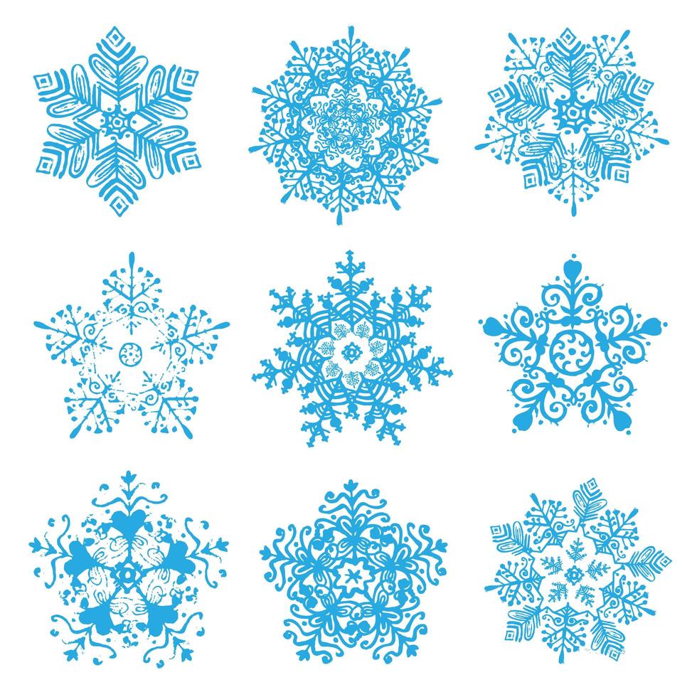 Vektor handgezeichnete Schneeflocken Silhouetten isoliert, Winter Weihnachten Vintage-Symbole