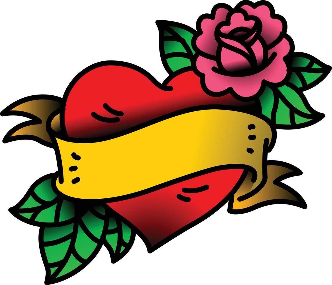 ein Herz- und Blumentattoo mit einer Blume. tattoo im stil der amerikanischen old school. die Abbildung ist auf einem weißen Hintergrund isoliert. st. Valentinstag. 8. März. vektor