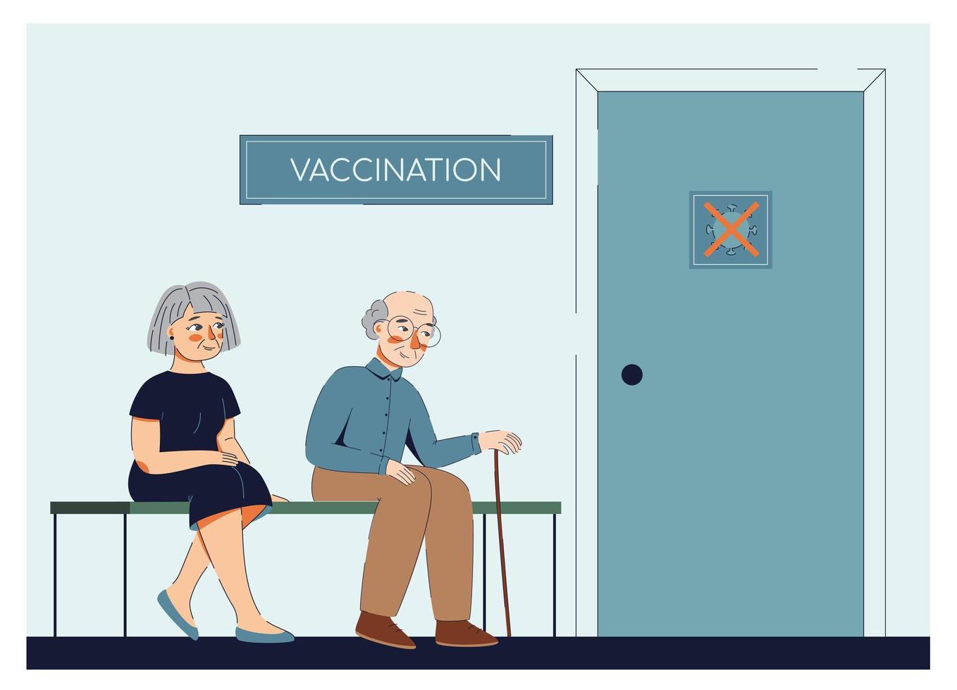 två äldre personer som väntar på vaccination på kliniken vektor