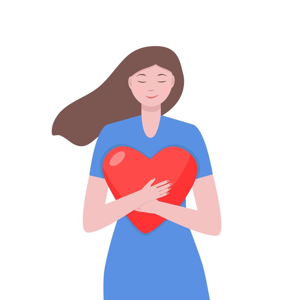 kvinna med valentine hjärta. förälskad koncept för alla hjärtans dag. platt vektorillustration isolerade på vitt. vektor