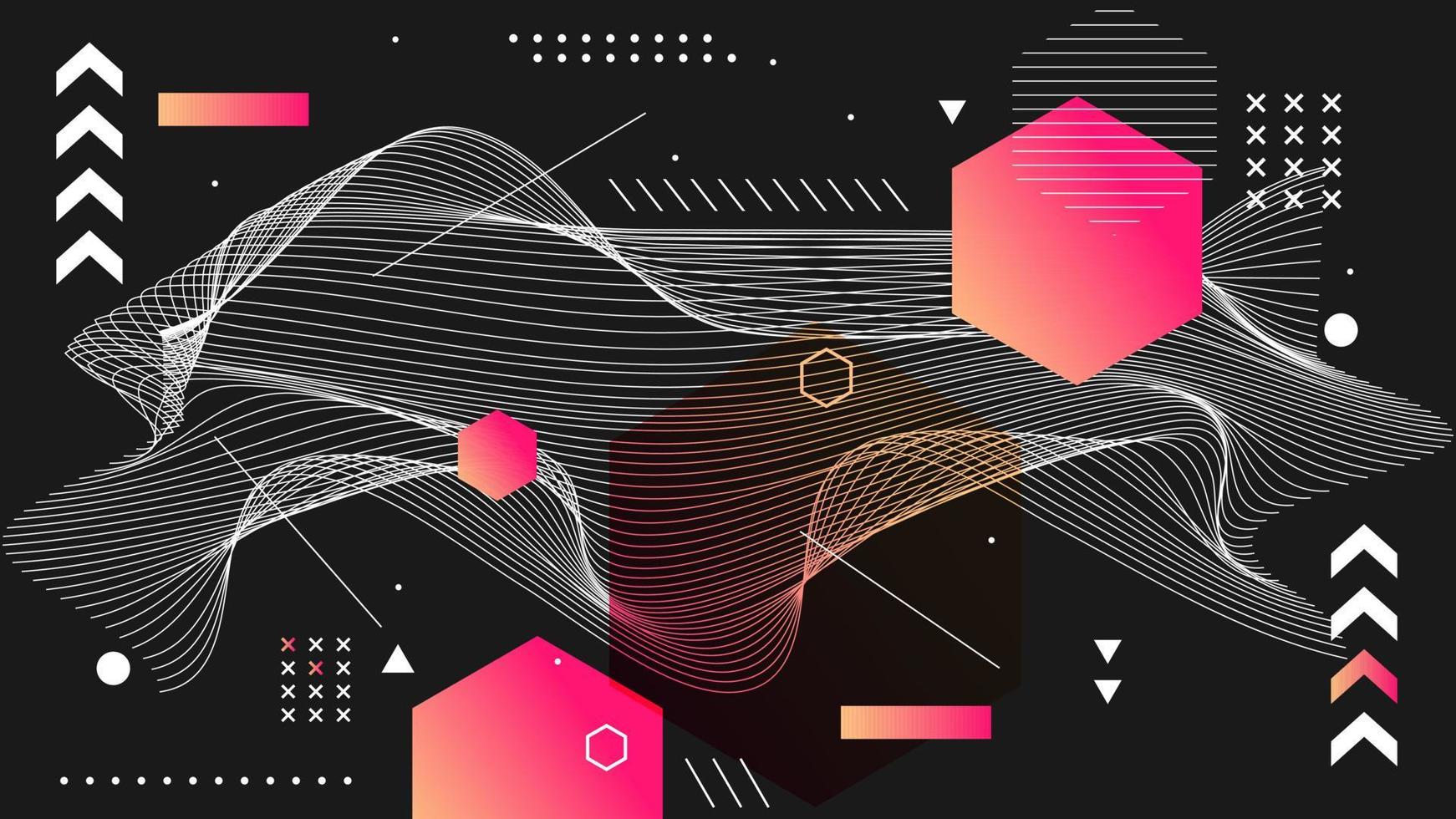 flacher abstrakter glitched generativer kunsthintergrund mit geometrischer komposition neo memphis. konzeptionelle Darstellung von High-Tech-Cyberpunk-Technologien der Zukunft. Wireframe-Hintergrundvorlage vektor