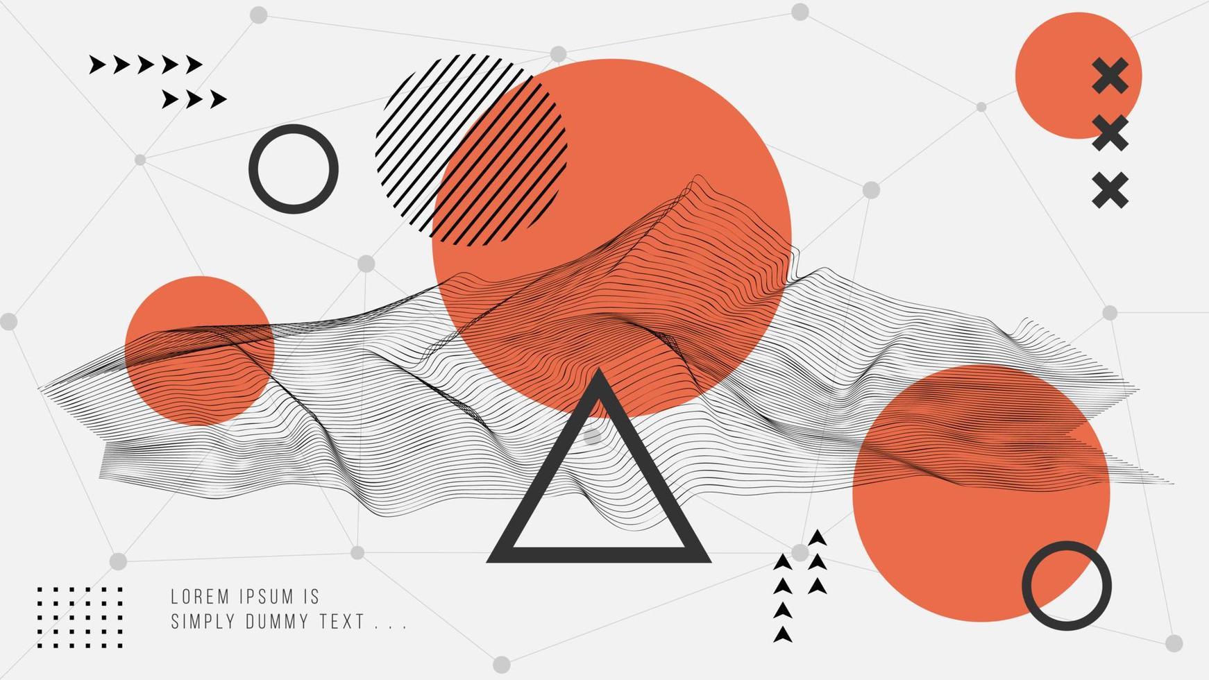 platt abstrakt glitched generativ konst bakgrund med neo memphis geometrisk sammansättning. konceptuell illustration av framtidens högteknologiska cyberpunkteknik. wireframe bakgrundsmall vektor