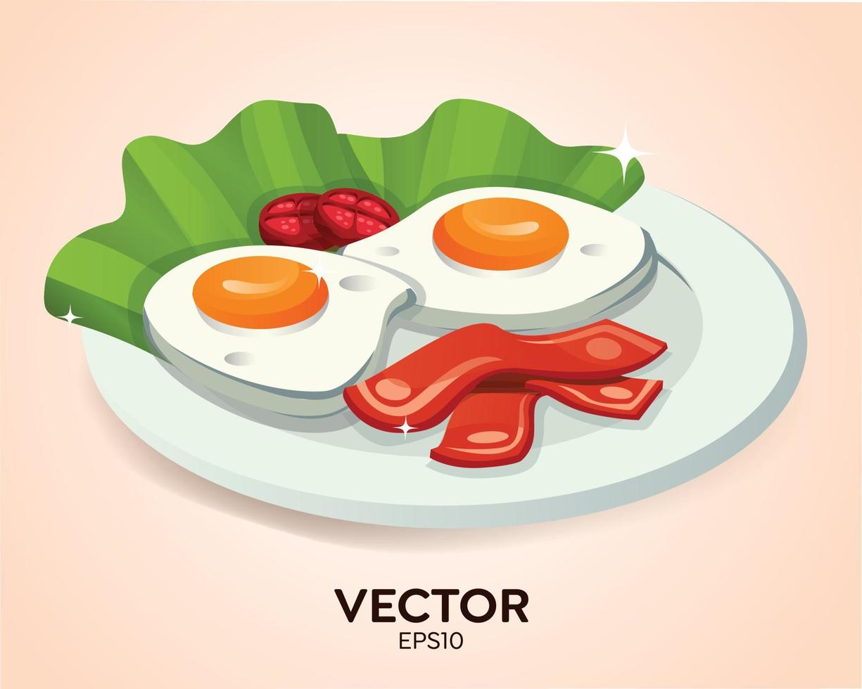 ein Teller mit leckeren Eiern und Fleisch vektor
