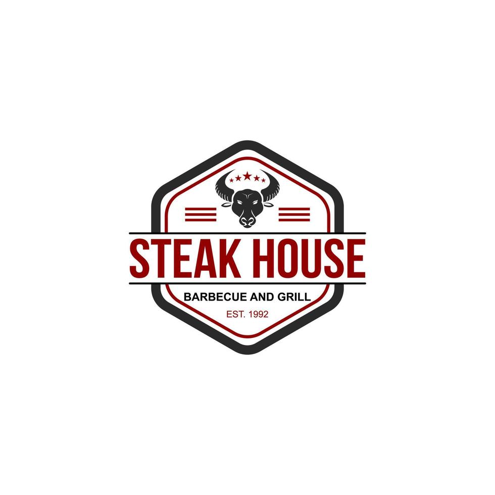 steakhouse och bbq logotyp mall. vintage grillemblem, emblem, restaurangetiketter, vektor