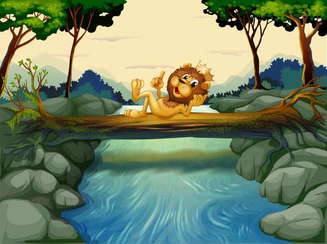 Ett lejon med en krona vid floden vektor