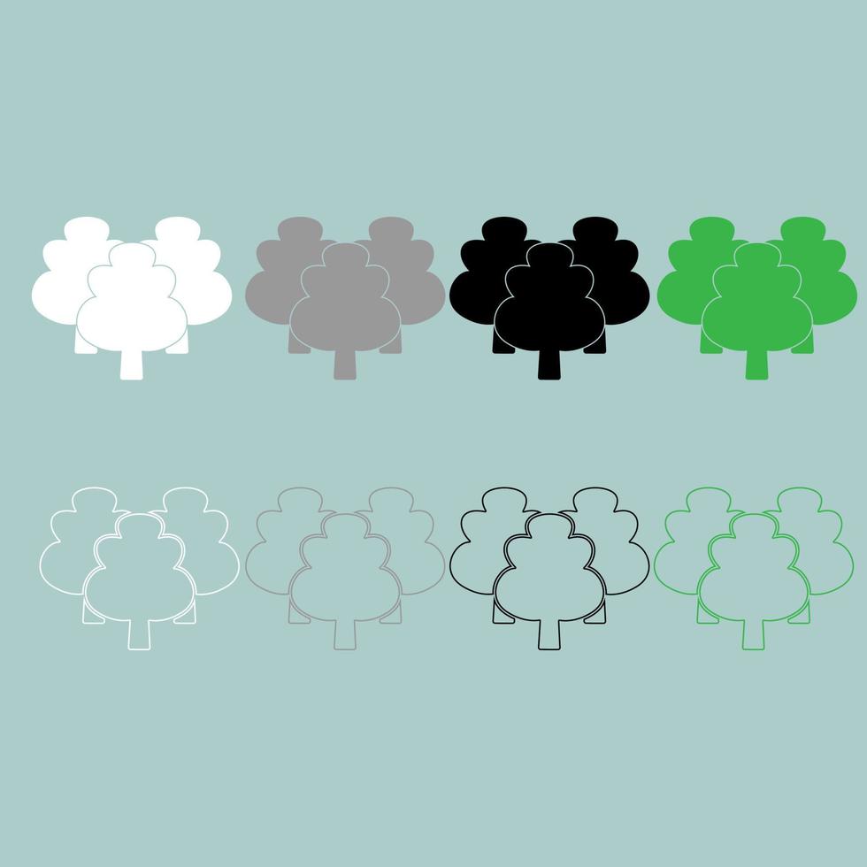 Drei Baum grün schwarz grau weißes Symbol. vektor