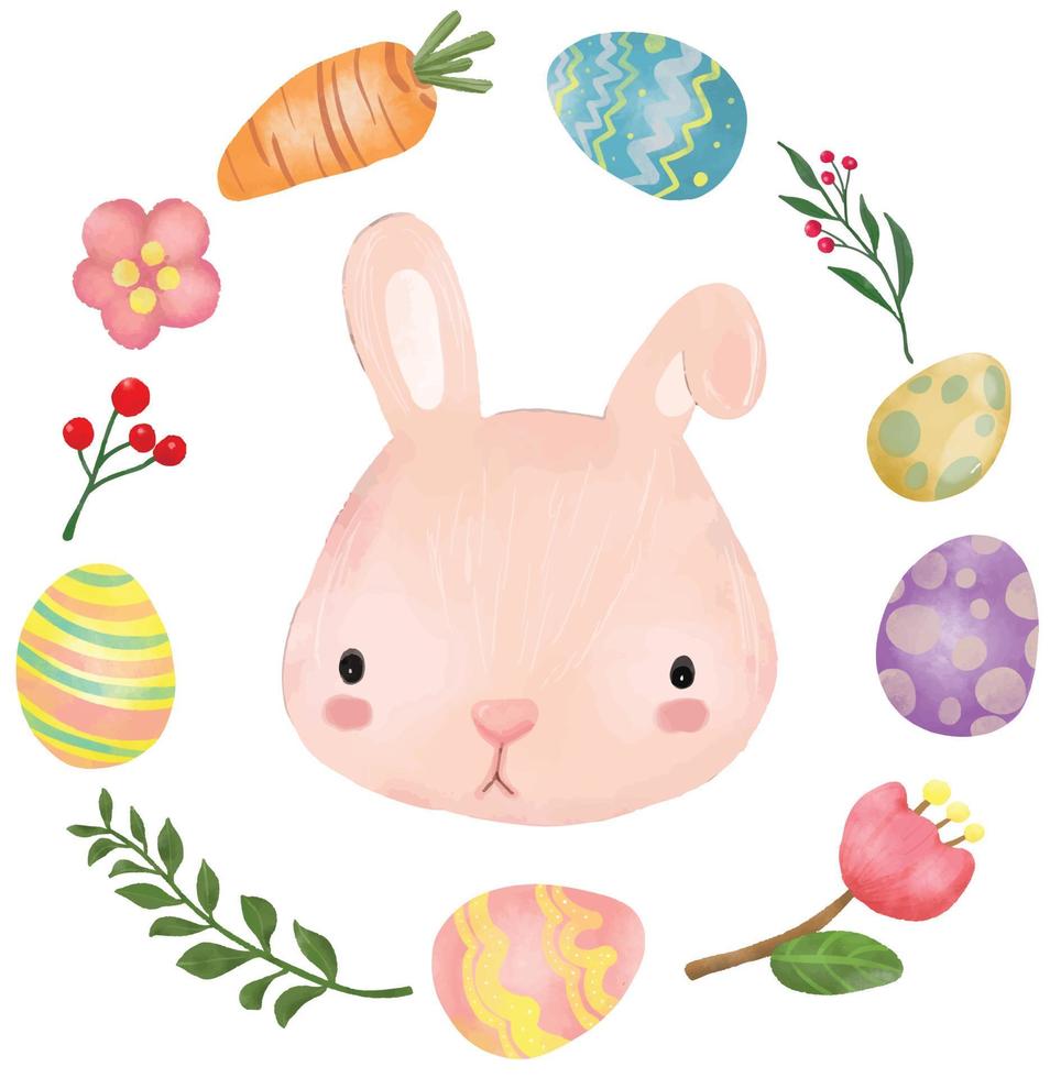 glad påsk med söt kanin i påskäggkrans vektor