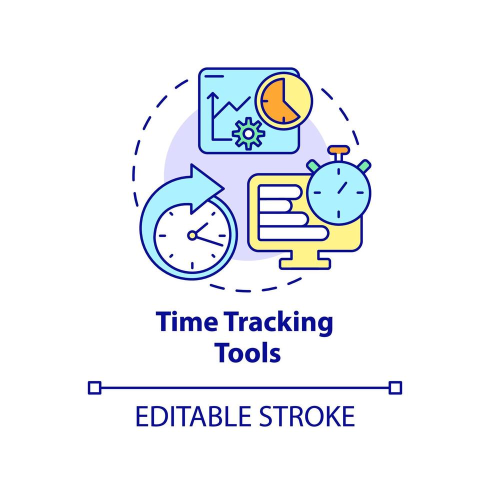 tid spårning verktyg koncept ikon. affärsprogramvara abstrakt idé tunn linje illustration. övervaka lagets framsteg. isolerade konturritning. redigerbar linje. roboto-medium, otaliga pro-bold teckensnitt som används vektor
