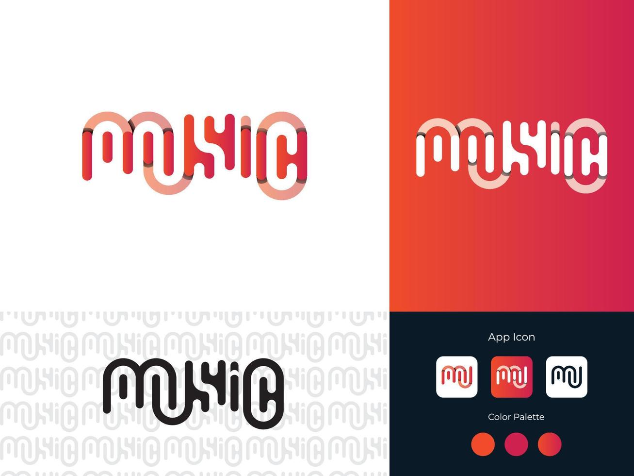 musik ordmärke logotyp branding app ikon design fullständig varumärkesidentitet vektor