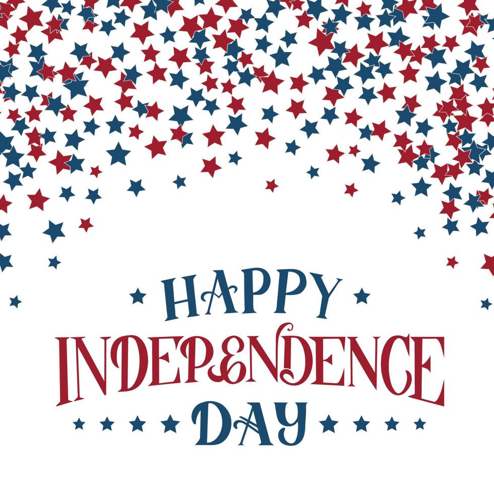 Happy Independence Day Hand Schriftzug. 4. juli amerikanischer retro patriotischer hintergrund rot blaue sterne konfetti. einfach zu bearbeitende Vektorvorlage für Logodesign, Banner, Grußkarten, Flyer. vektor