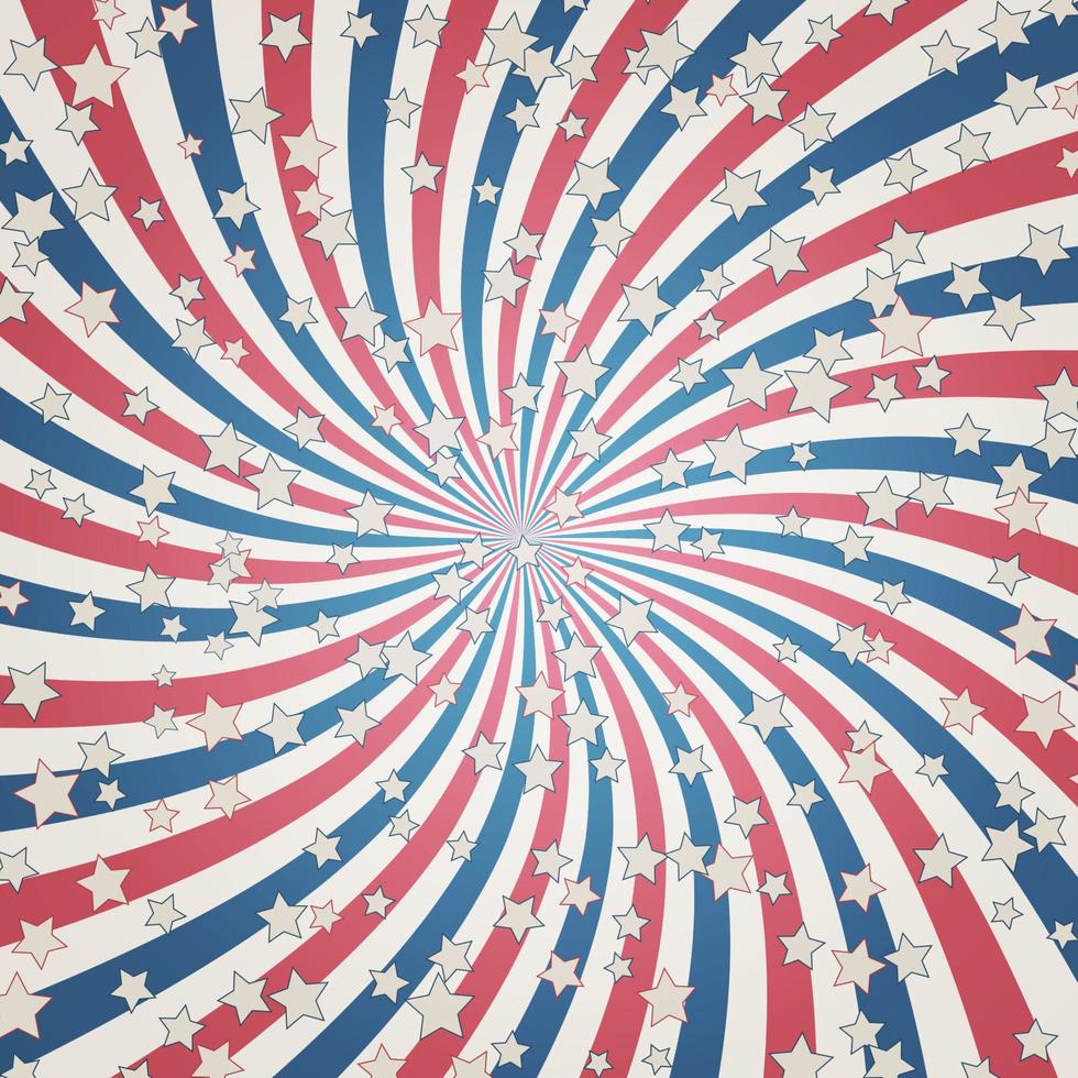 amerikanische Retro-patriotische Vektorillustration. wirbelnde linien und sterne konfetti in den farben der flagge der vereinigten staaten. arbeitstag oder patriot tag banner oder grußkarten. vektor