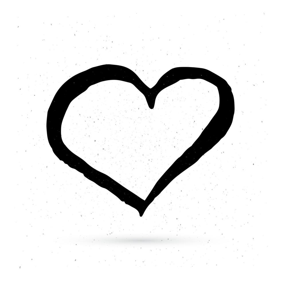 hand drunknar hjärta på vit bakgrund. grunge form av hjärta. svart texturerat penseldrag. alla hjärtans dag tecken. kärlekssymbol. lätt att redigera vektorelement av design. vektor