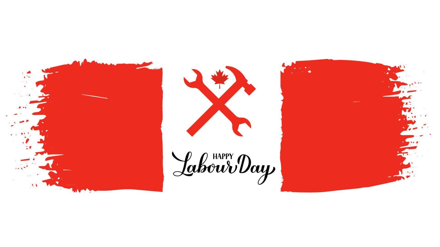 Happy Labor Day Kalligraphie Handbeschriftung mit kanadischer Flagge. Urlaub in Kanada Typografie Poster. Vektorvorlage für Banner, Flyer, Grußkarten, Logo-Design, Postkarte, Partyeinladung, T-Shirt vektor