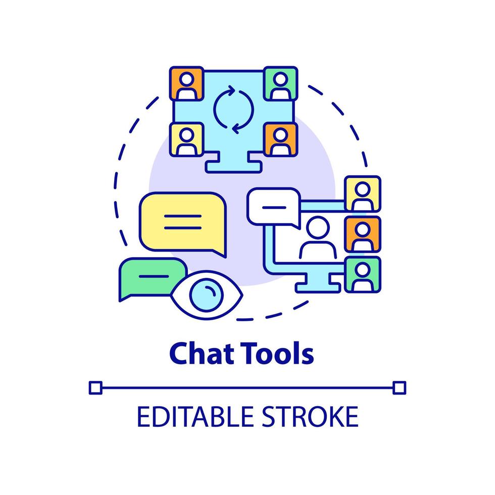 Chat-Tools-Konzept-Symbol. geschäftssoftwaretyp abstrakte idee dünne linie illustration. Übermittlung von Textnachrichten. isolierte Umrisszeichnung. editierbarer Strich. Roboto-Medium, unzählige pro-fette Schriftarten verwendet vektor