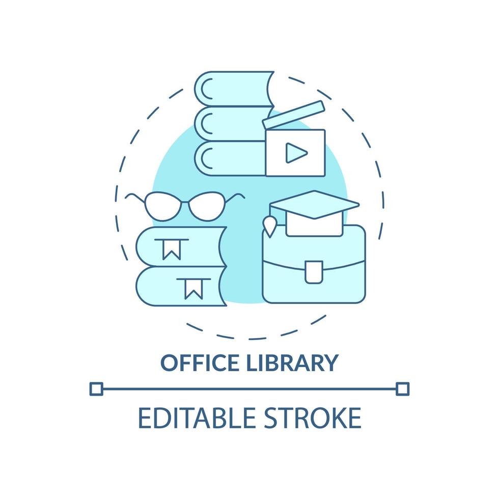 Symbol für das Konzept des Office-Bücherarchivs. Mitarbeiter entspannen und lernen. lesebereich abstrakte idee dünne linie illustration. isolierte Umrisszeichnung. editierbarer Strich. Roboto-Medium, unzählige pro-fette Schriftarten verwendet vektor