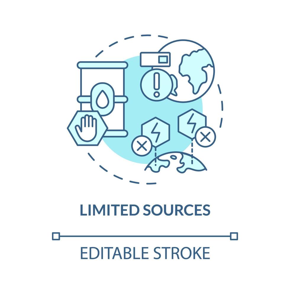 begrenzte Quellen türkisblaues Konzeptsymbol. nicht erneuerbare brennstoffressourcen abstrakte idee dünne linie illustration. isolierte Umrisszeichnung. editierbarer Strich. Roboto-Medium, unzählige pro-fette Schriftarten verwendet vektor