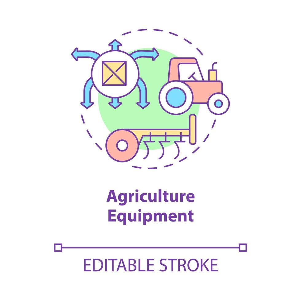 jordbruksutrustning koncept ikon. leveranser för utveckling av jordbruksföretag. jordbruksteknik abstrakt idé tunn linje illustration. vektor isolerade kontur färgritning. redigerbar linje