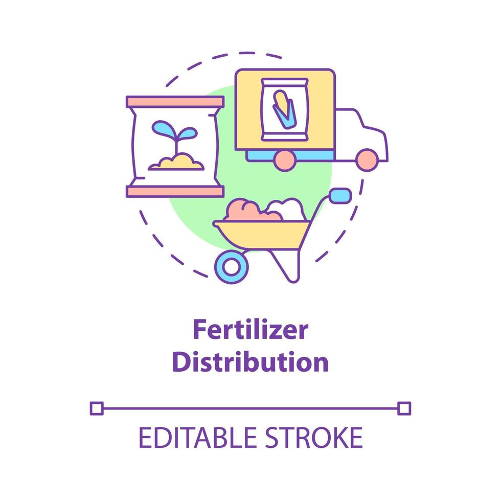 gödningsmedel distribution koncept ikon. leveranser för utveckling av jordbruksföretag. marknaden för jordbrukare produkter abstrakt idé tunn linje illustration. vektor isolerade kontur färgritning. redigerbar linje