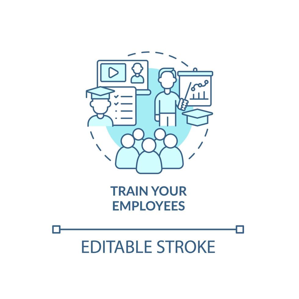 anställd utbildning koncept ikon. personalutveckling. arbetslivserfarenhet ökar. jobbprestanda förbättra abstrakt idé tunn linje illustration. vektor isolerade kontur färgritning. redigerbar linje