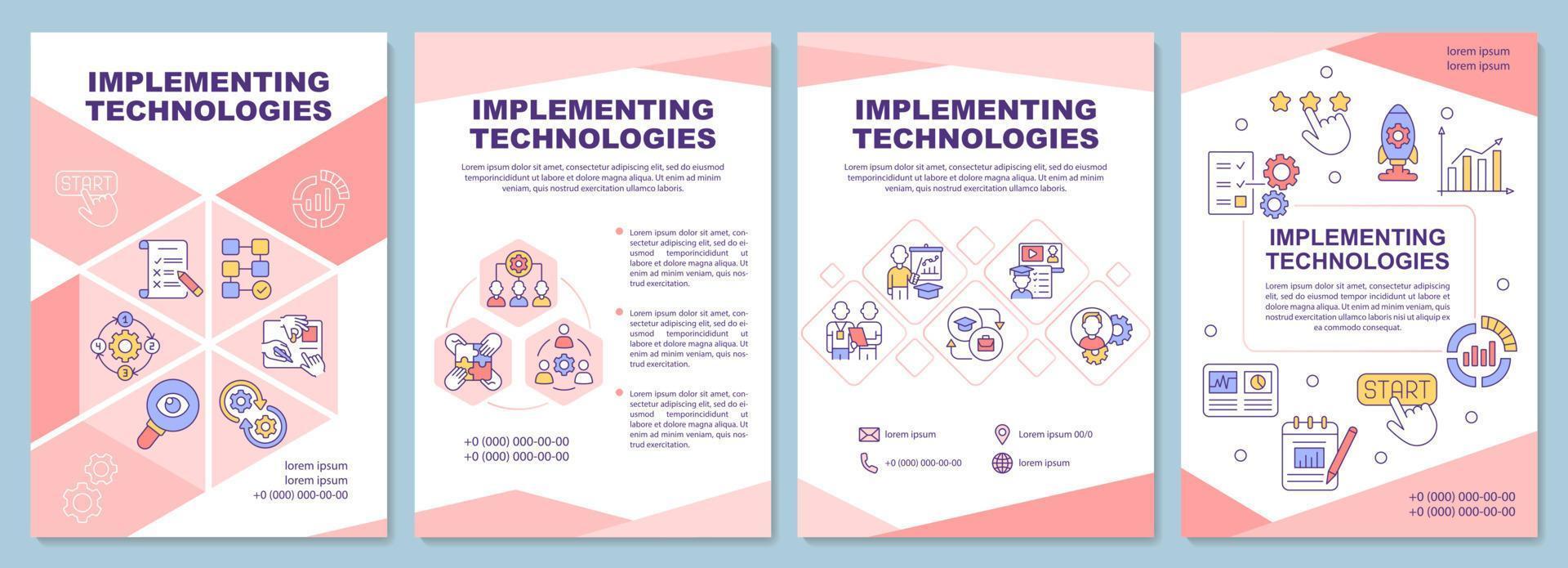 broschyrmall för implementering av teknik. integrera innovation. flygblad, häfte, broschyrtryck, omslagsdesign med linjära ikoner. vektorlayouter för presentation, årsredovisningar, annonssidor vektor