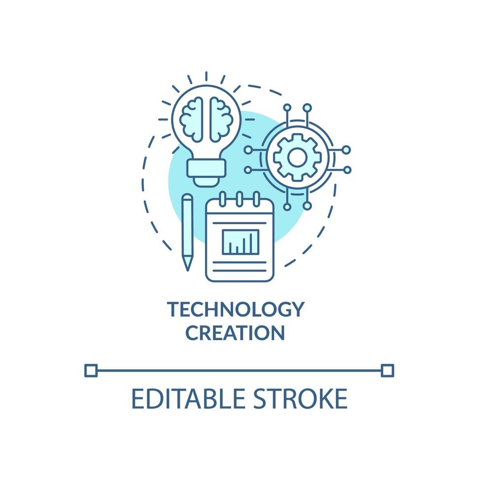 Symbol für das Konzept der Technologieproduktion. neues Produkt herstellen. Problem Prüfung. Industrieinnovation abstrakte Idee dünne Linie Illustration. Vektor isolierte Umrissfarbe Zeichnung. editierbarer Strich