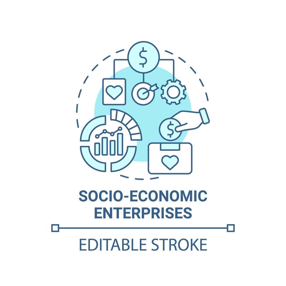 Symbol für das blaue Konzept sozioökonomischer Unternehmen. Social Entrepreneur Fokus abstrakte Idee dünne Linie Illustration. kommerzielle Organisation. Wohltätigkeit. Vektor isolierte Umrissfarbe Zeichnung. editierbarer Strich