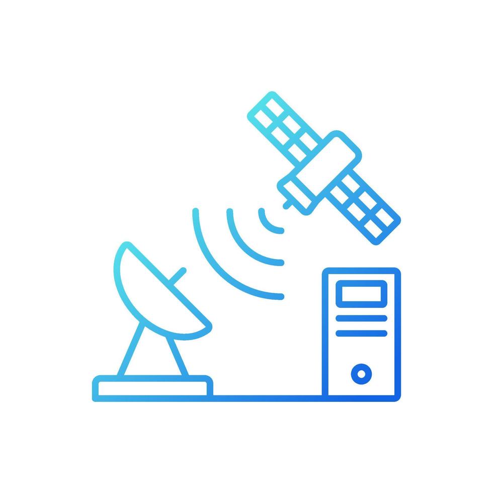 TCP über linearem Vektorsymbol für Satellitengradienten. Übertragungskontrollprotokoll. Telekommunikationsnetz. Farbsymbol mit dünner Linie. Piktogramm im modernen Stil. Vektor isoliert Umrisszeichnung