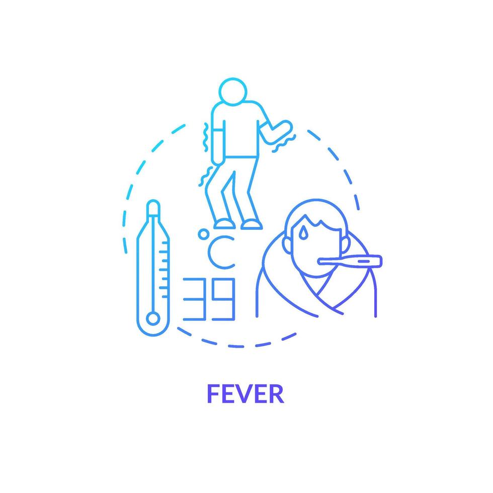 feber blå gradient koncept ikon. hög temperatur och svettning leder till vattenförlust. influensa frossa. uttorkning abstrakt idé tunn linje illustration. vektor isolerade kontur färgritning.