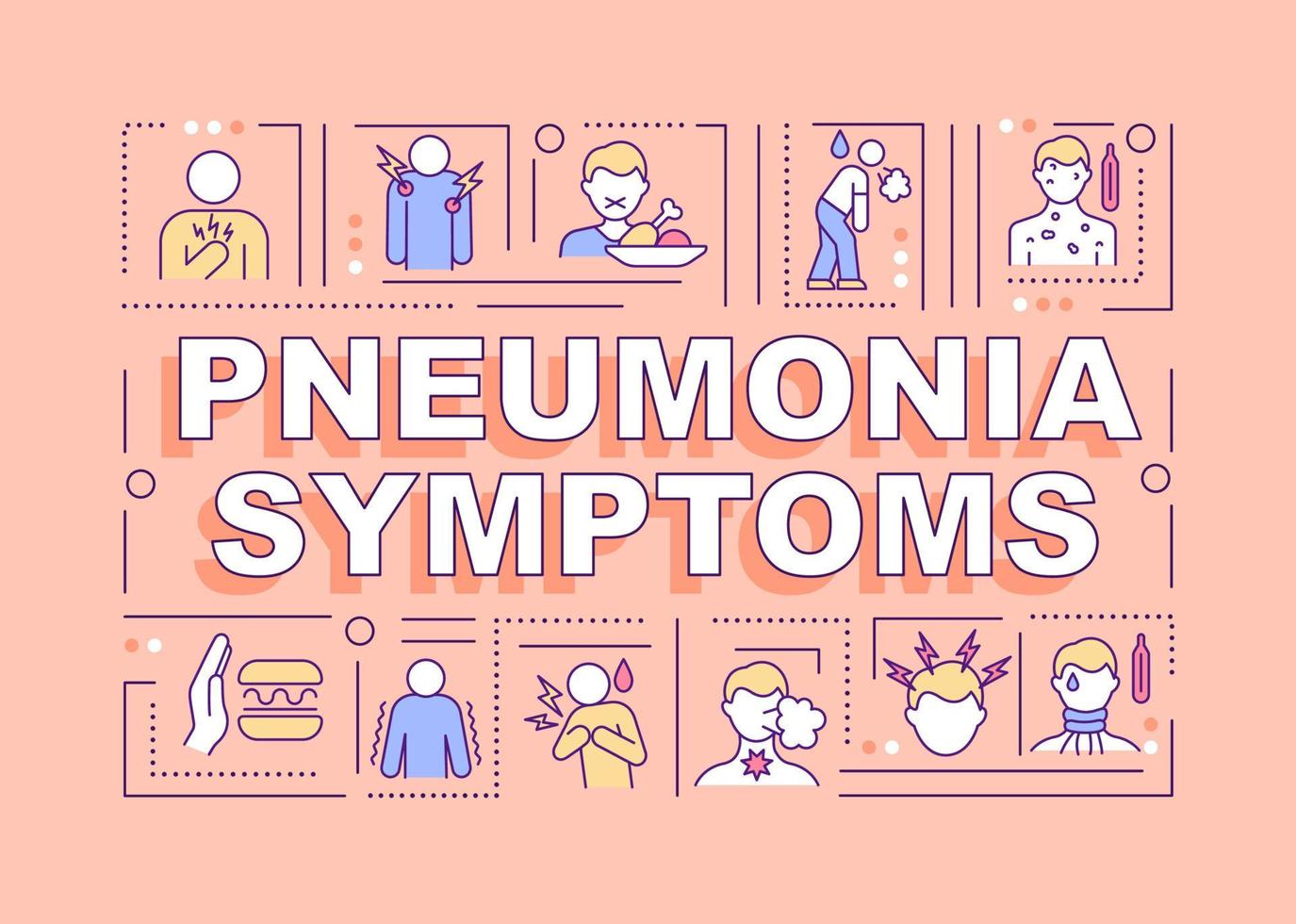 lunginflammation symptom ord begrepp banner. vanliga infektionstecken. infographics med linjära ikoner på rosa bakgrund. isolerad kreativ typografi. vektor kontur färg illustration med text