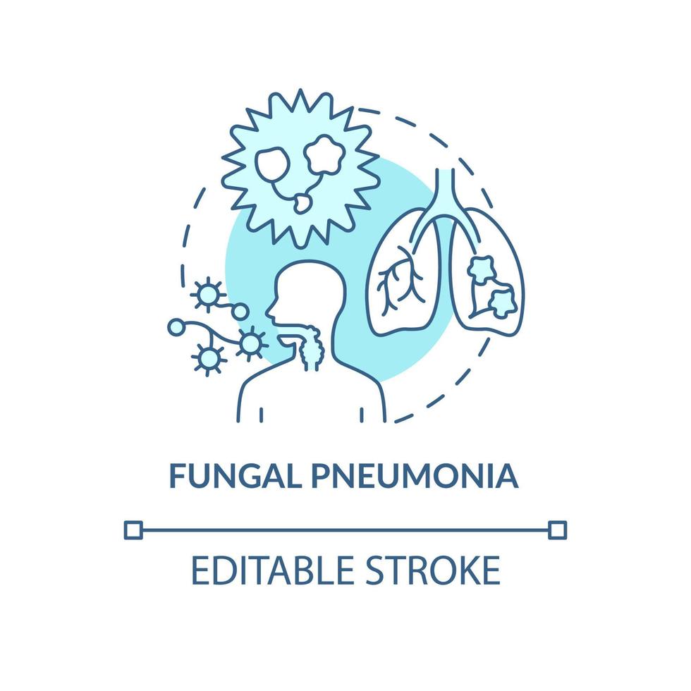 Symbol für das blaue Konzept der Pilzpneumonie. Lungenentzündung abstrakte Idee dünne Linie Illustration. infektiöser Prozess. invasive Pilzinfektionen. Vektor isolierte Umrissfarbe Zeichnung. editierbarer Strich