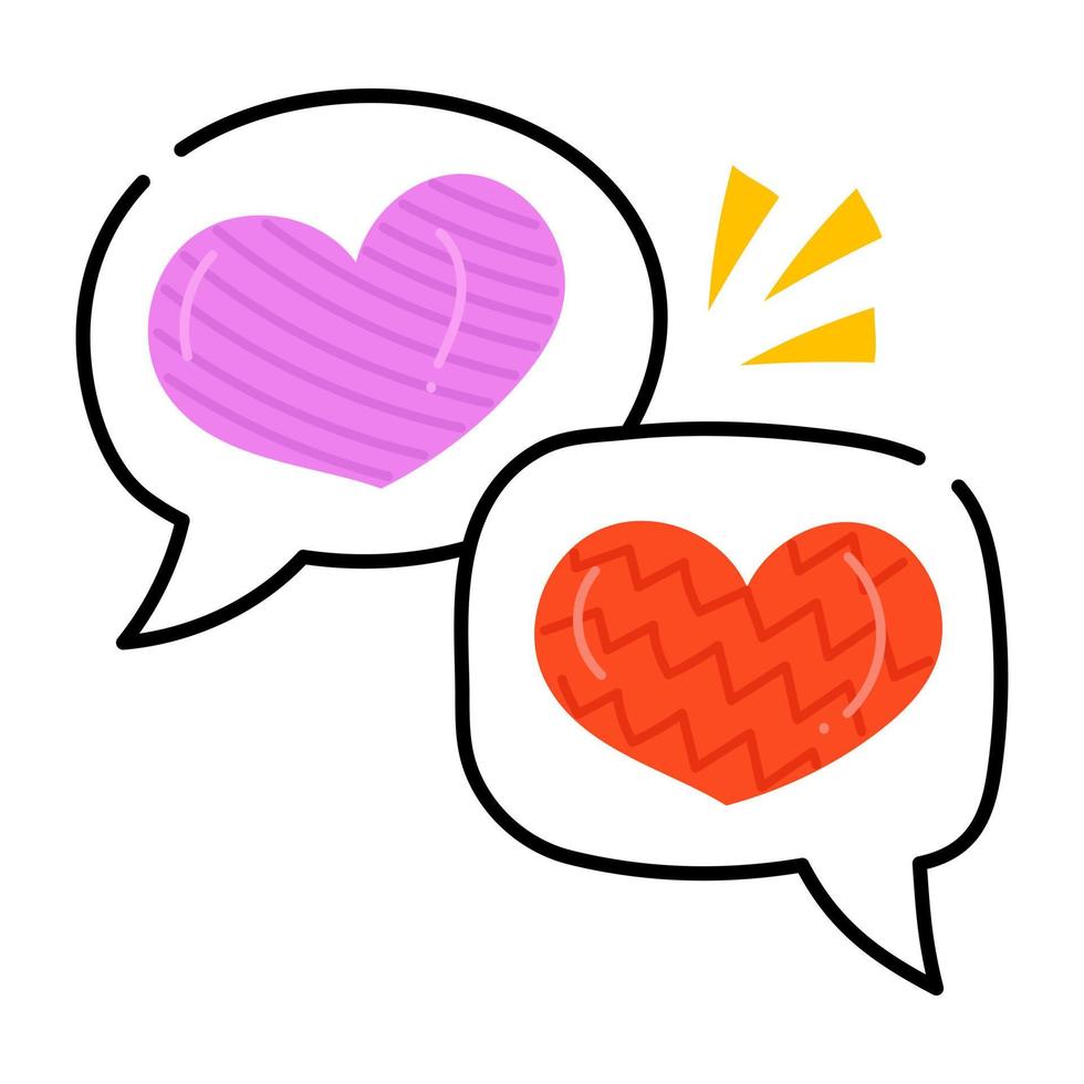 Sprechblasen mit Herzen, flache Ikone des romantischen Chats vektor