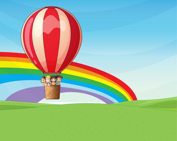 Kinder, die auf einem Heißluftballon fahren vektor