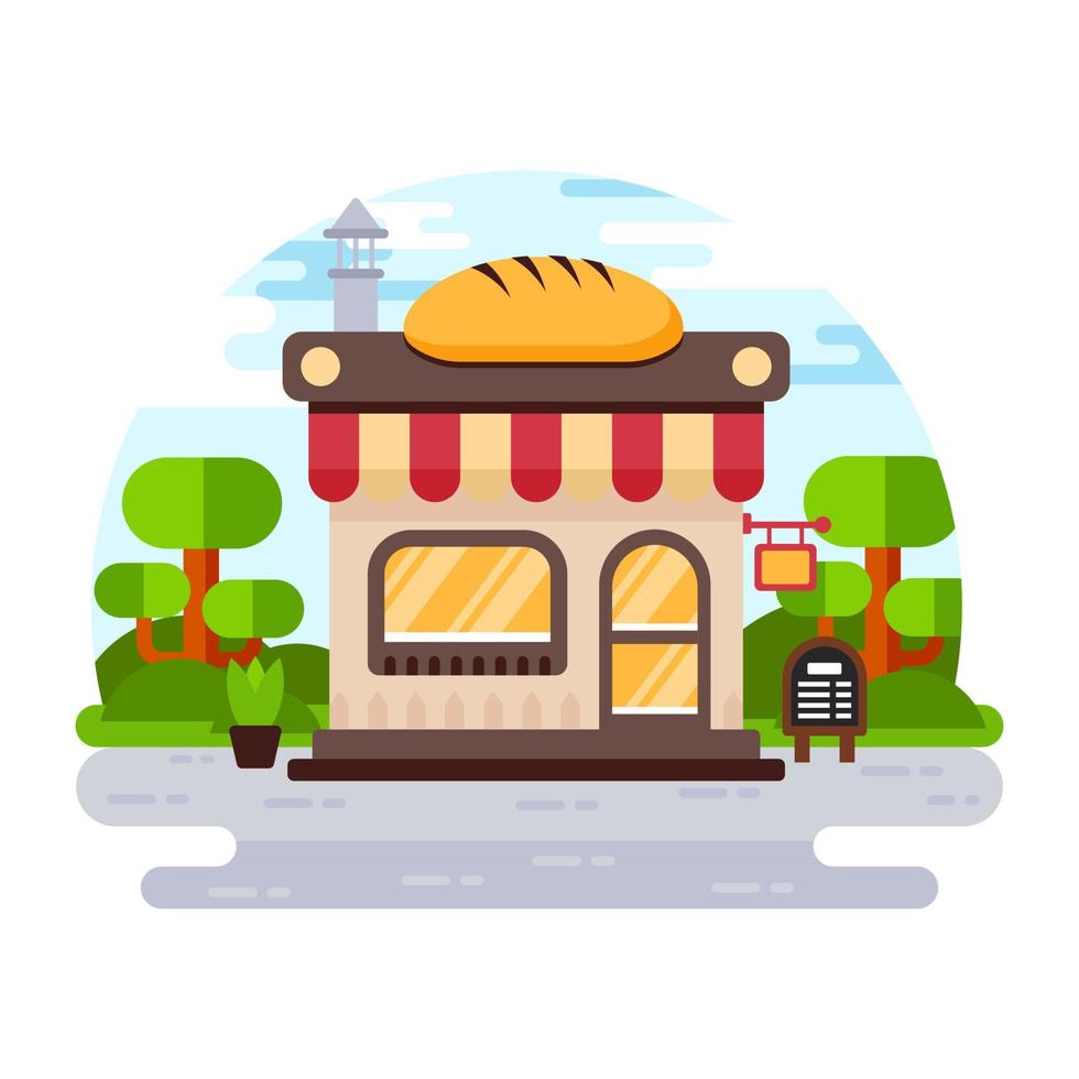 ladda ner premium mini illustration av bakeshop, platt vektor