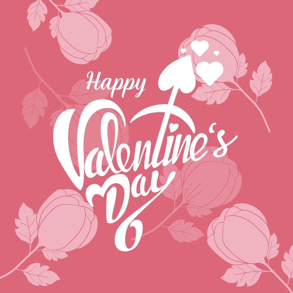 Valentinstag-Typografie-Designvektor mit Liebesform und roter Rosenblume vektor