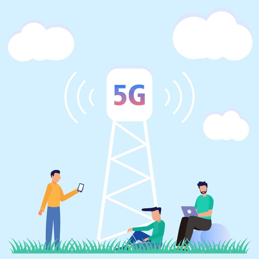 Illustration Vektorgrafik Zeichentrickfigur des 5g-Netzwerks vektor