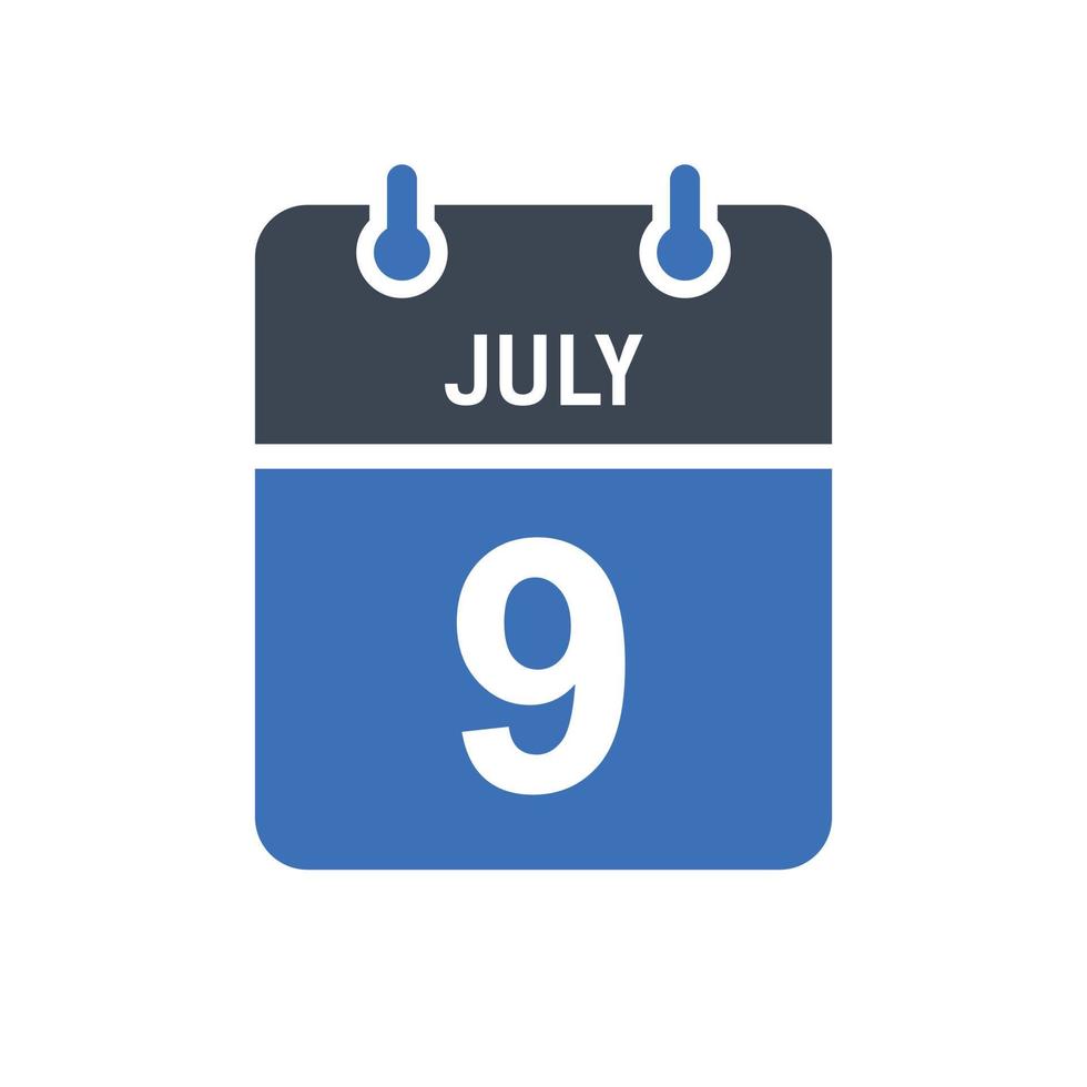 9 juli kalenderdatum ikon vektor