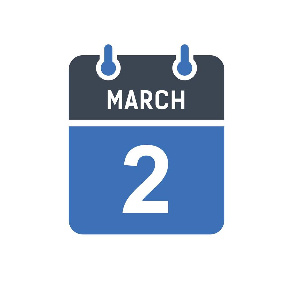 2 mars kalenderdatumikon vektor
