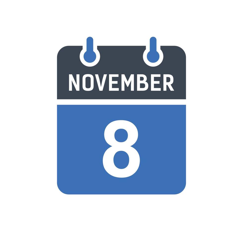 8. November Kalenderdatum Symbol vektor
