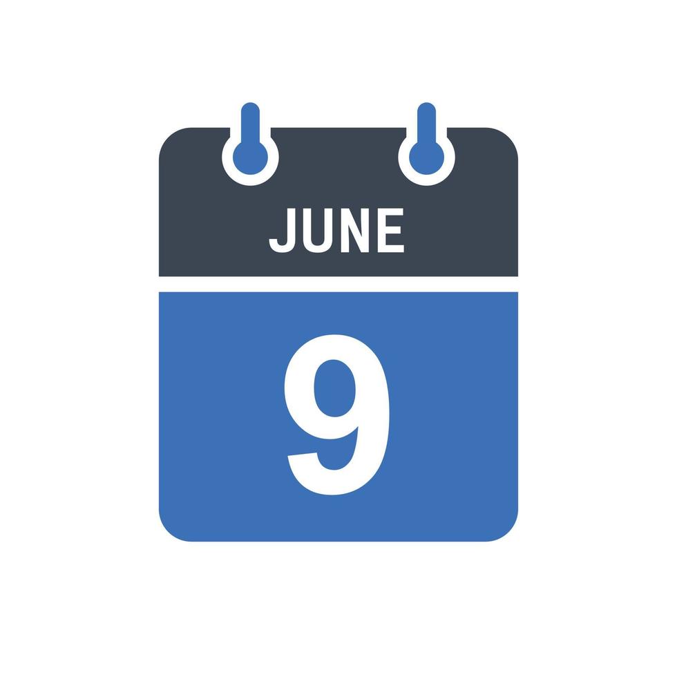 9 juni kalenderdatumikon vektor