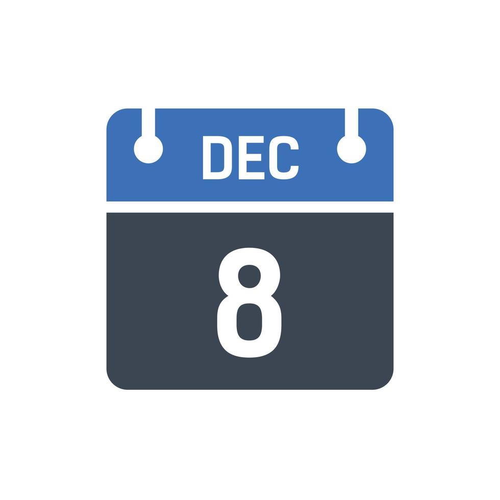 8 december datum i månaden kalender vektor