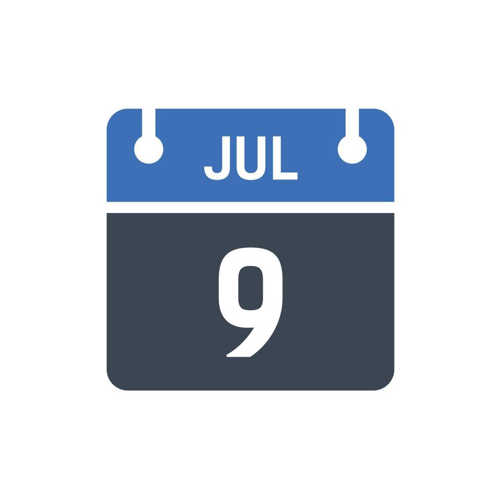 9 juli datum i månaden kalender vektor