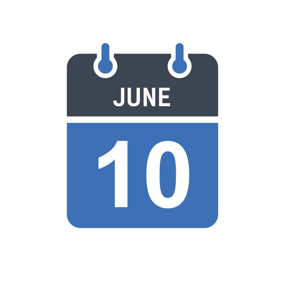 10 juni kalenderdatumikon vektor