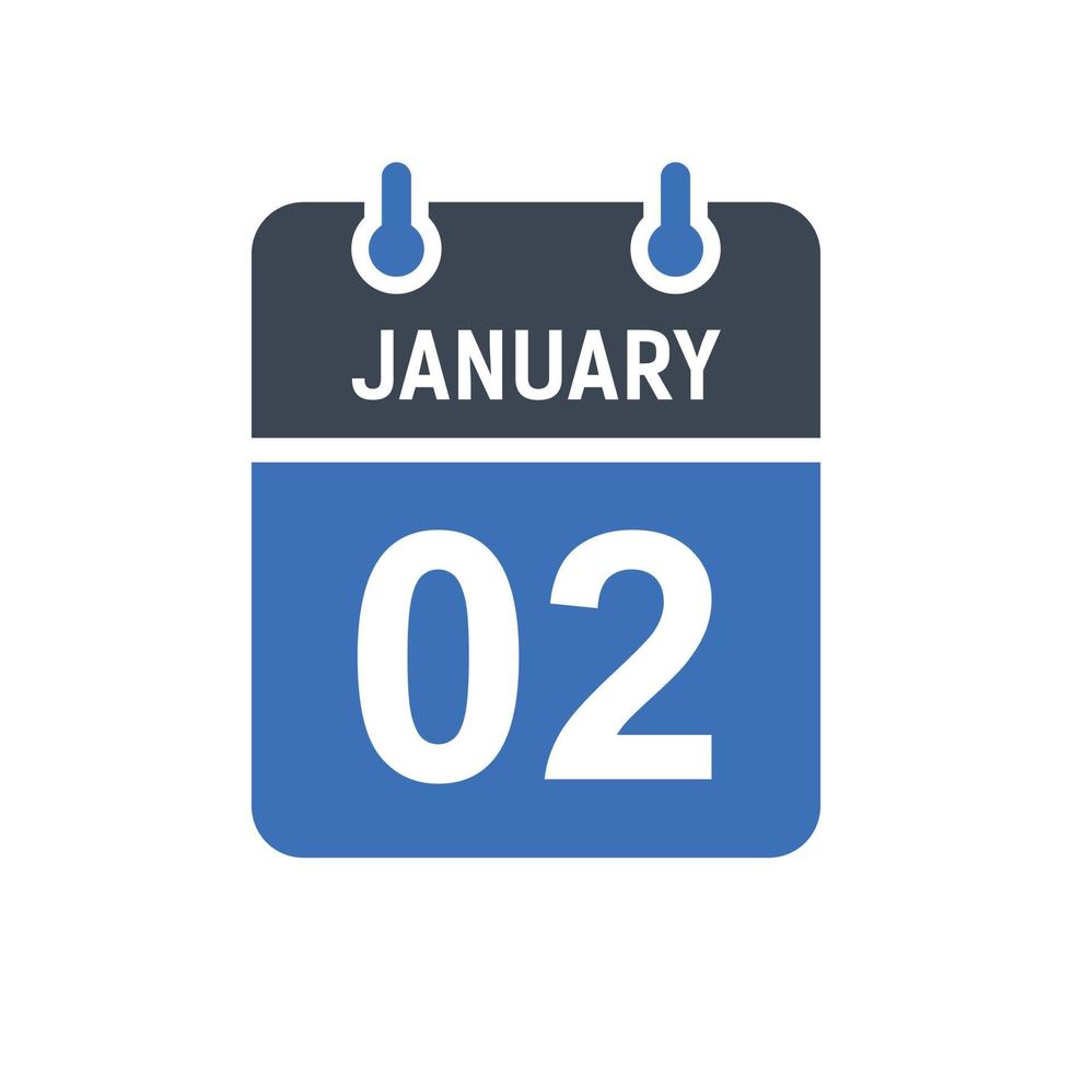 2 januari kalenderdatumikon vektor