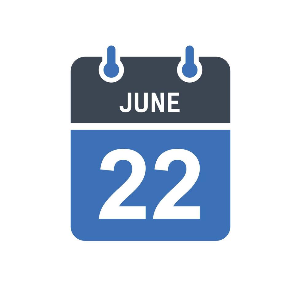 22 juni kalenderdatumikon vektor