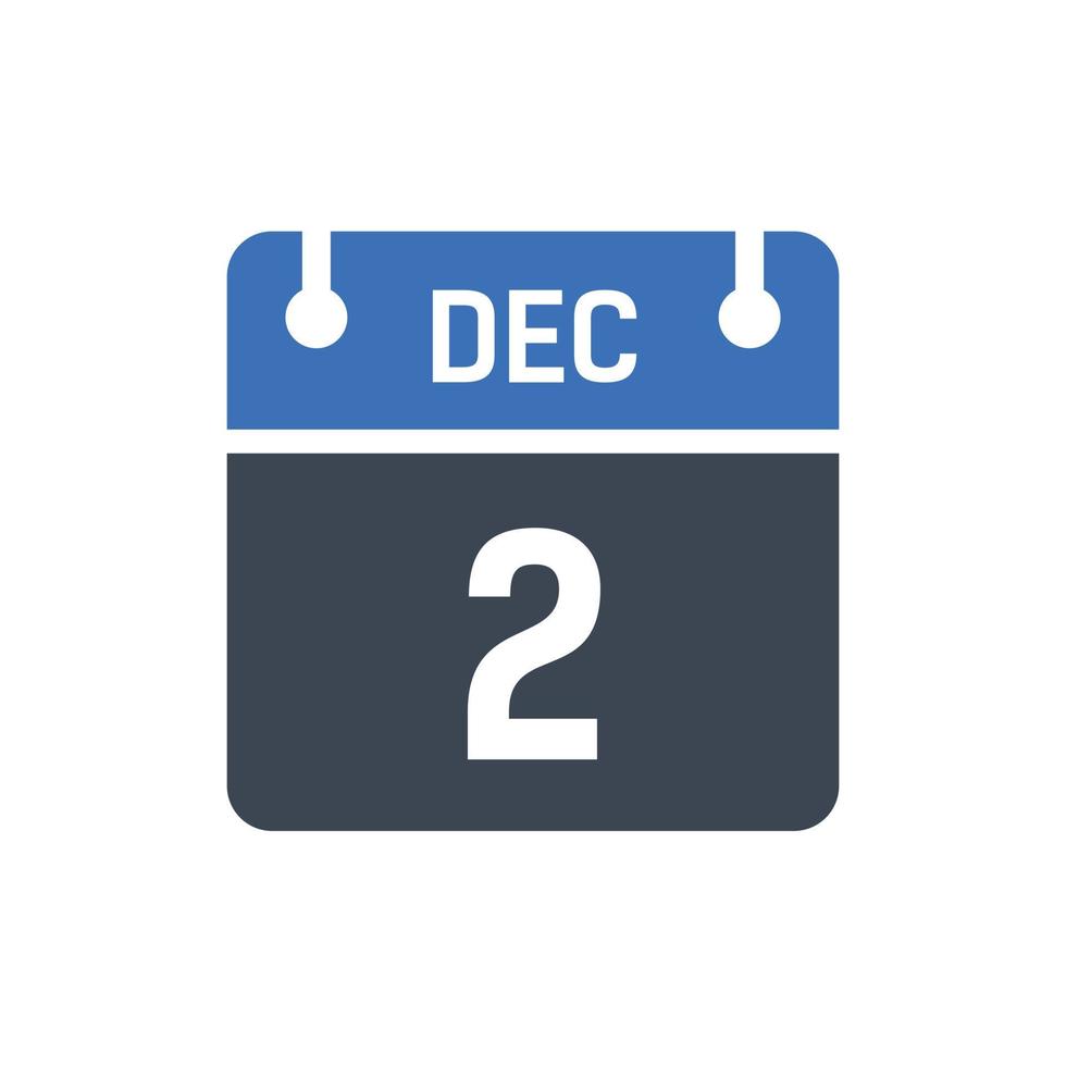 2 december kalenderikon, datumikon vektor