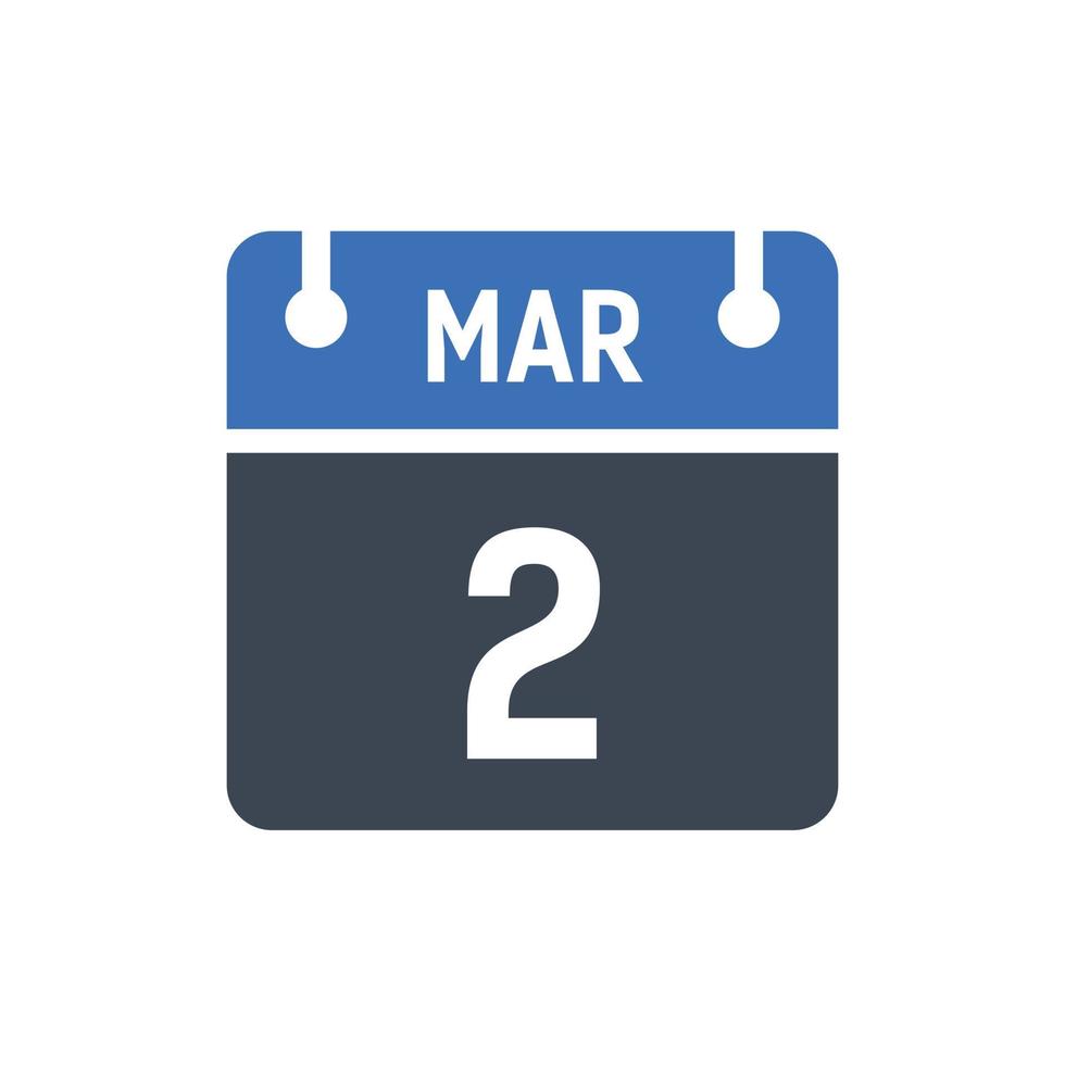 2. März Kalendersymbol, Datumssymbol vektor